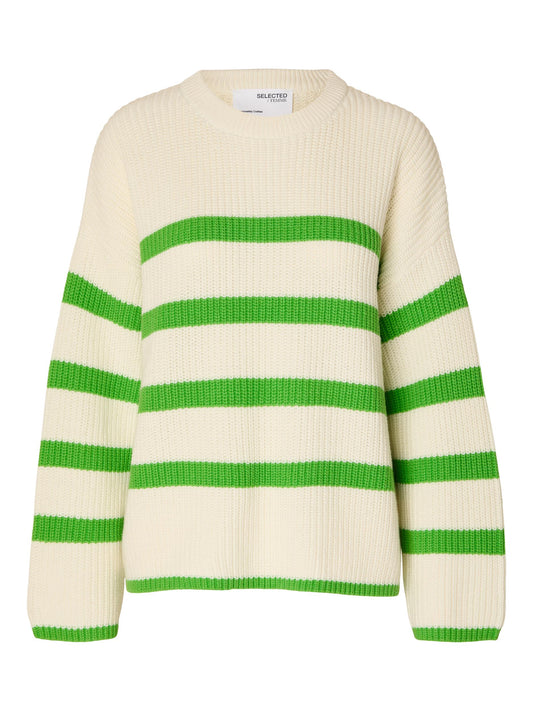 Selected Femme Damen Pullover 16088434 SLFBLOOMIE snow white-green Bild1